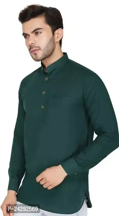 Reliable Green Cotton Blend Solid Kurtas For Men-thumb0