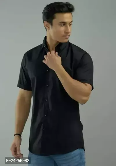 Reliable Black Cotton  Short Sleeves Formal Shirts For Men-thumb0