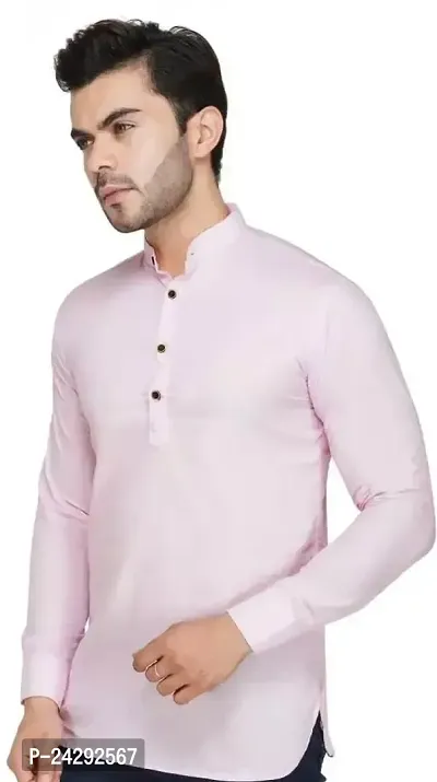 Reliable Pink Cotton Blend Solid Kurtas For Men-thumb0