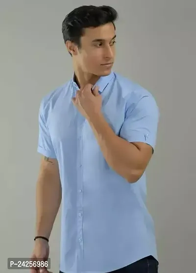 Reliable Blue Cotton  Short Sleeves Formal Shirts For Men-thumb0