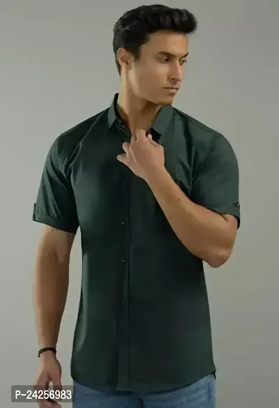 Reliable Green Cotton Short Sleeves Formal Shirts For Men