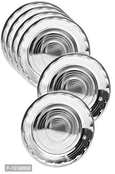 Premium Quality Stainless Steel Full Plates Set Round Beading Border Plates (10 Inch, 6 Pieces)-thumb0