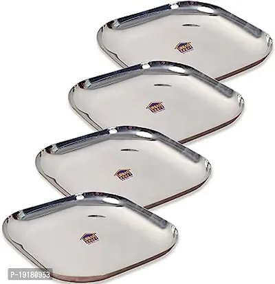 Premium Quality Stainless Steel Dinner Plate Set (4 Pieces, 28 Cm Dia, Straight Deep Wall Design)