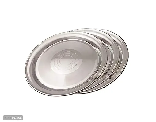 Premium Quality Stainless Steel Dinner Plate Steel Thali For Bhojan Lunch, Diameter- 17.5 Cm, 22 Gauge Pure Steel Plates, Silver (Pack Of 3)-thumb0