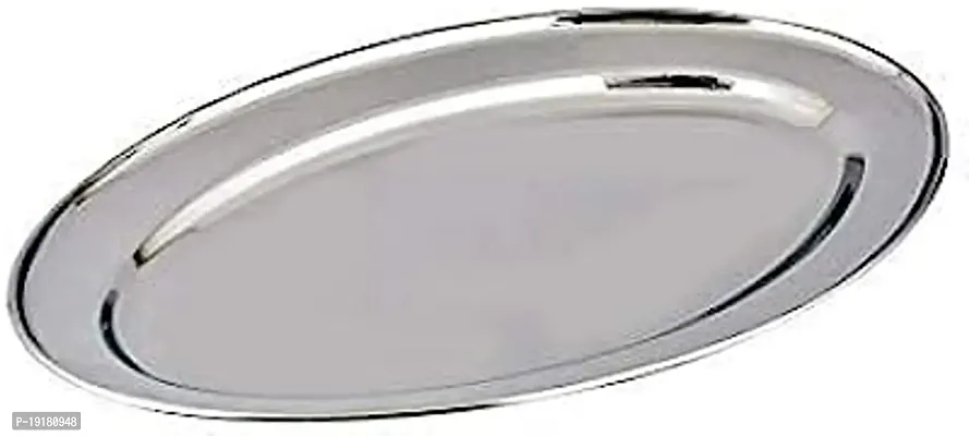 Premium Quality Bhojan Thali Steel - Mess Tray - Dinner Plate Divided Plate-Thali-Mess Tray Set, 33.5 X 24.5 X 3 Cm, Silver (Pack Of 1)-thumb0