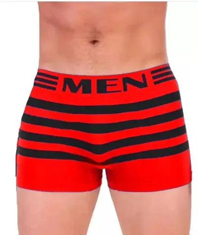 Comfortable Red Cotton Striped  Briefs For Men