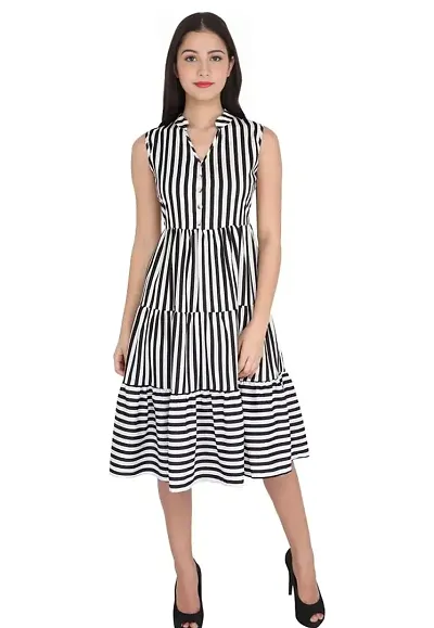 Casual Elegant Striped Flounce  V Neck A Line Dresses