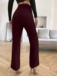 Elegant Maroon Lycra Solid Trousers For Women-thumb1