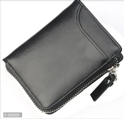 Classy Black Solid Leather Zip Around Wallet For Men