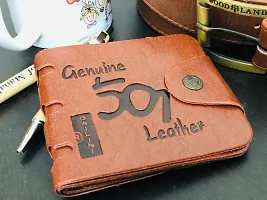 Classy Tan Solid Leatherette Two Fold Wallet For Men-thumb2