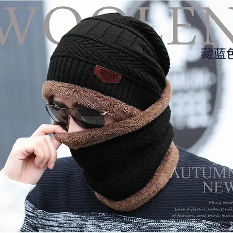 Woolen Cap With Woolen Scarf For Men