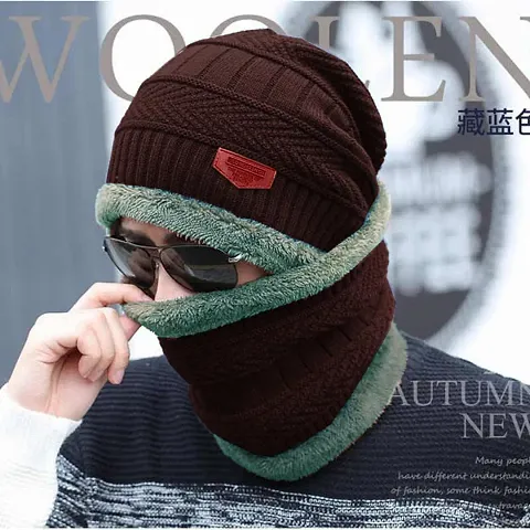Woolen Cap With Woolen Scarf For Men
