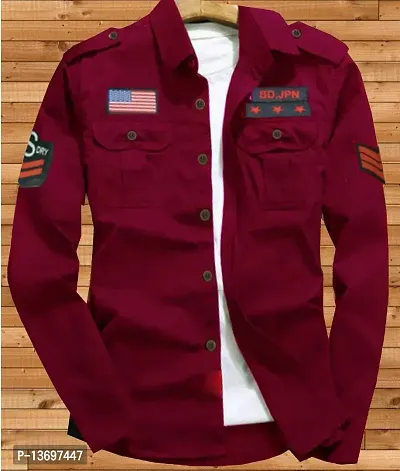 Stylish Cotton Blend Cargo Double Pocket Shirt For Men-thumb0