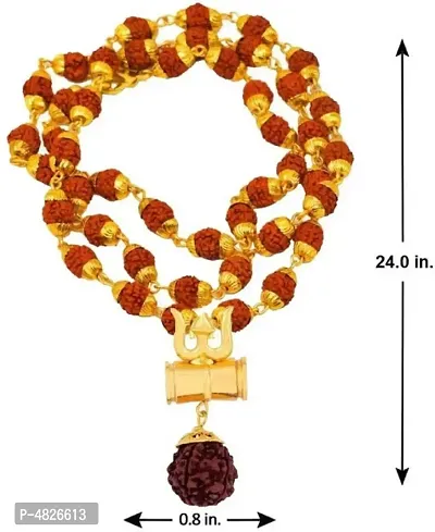 Shiv Rudraksha Studded Chain With Trishul Om Beads Gold-plated Plated Brass Chain-thumb0