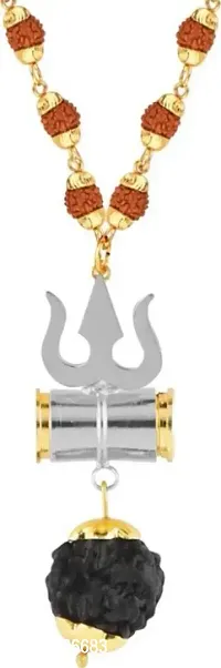 Gold Plated Traditional Rudraksh Mala Om Trishul Pendant for Men Alloy Chain-thumb0