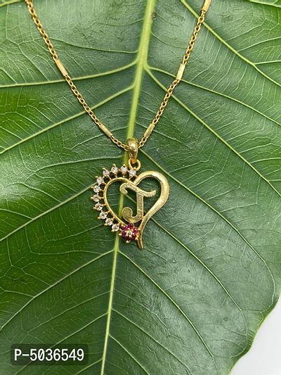 Brass J  Love Heart Shape Chain with Pendant