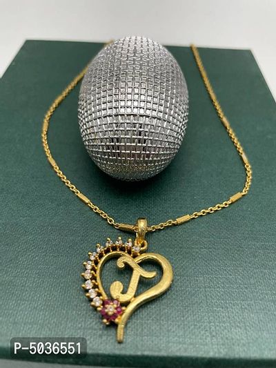 Brass J  Love Heart Shape Chain with Pendant