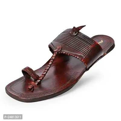 Royal Khwaab Men's Kolhapuri chappals Leather hardcrafted Stylish,Ethinicwear  Dailywear Designed with Excellence 100% Comfortable. Brown-thumb2