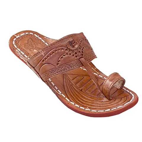 Khwaab Men's Daily/Casual/Ethnicwear Slip-on Color Flat Handmade Kolhapuri Chappal (Brown