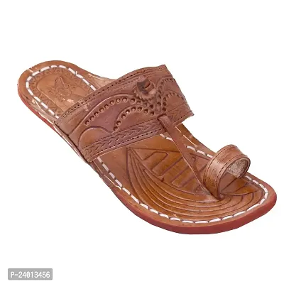 Royal Khwaab Men's Daily/Casual/Ethnicwear Slip-on Brown Color Flat Handmade Kolhapuri Chappal (Brown-thumb0