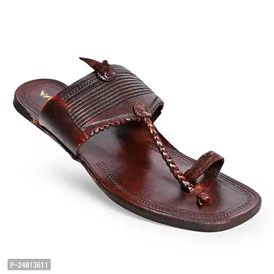 Royal Khwaab Men's Kolhapuri chappals Leather hardcrafted Stylish,Ethinicwear  Dailywear Designed with Excellence 100% Comfortable. Brown-thumb0