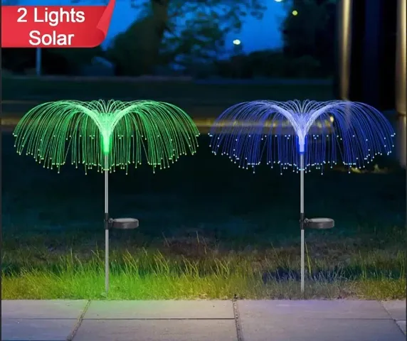 2Pcs Garden Solar Outdoor Lights Decorative,7 Colors Changing Rgb Light Waterproof Flower Jellyfish Firework Decor