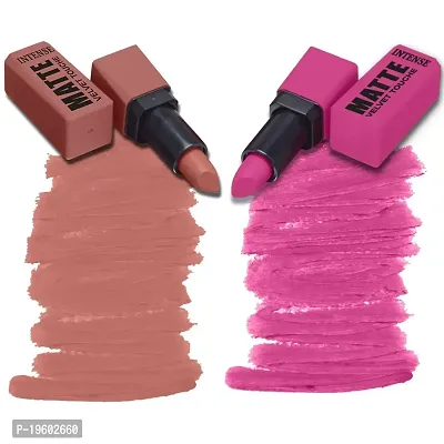 FORFOR? Intense Matte Lipstick Waterproof Long Last Matte Lipstick (Pack of 2, Pretty in Pink, Highlight Nude)