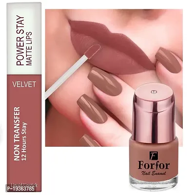 FORFORreg; Power Stay Long Last Matte Lipstick  Nail Polish Combo (Sandy Nude , Glossy Nude)