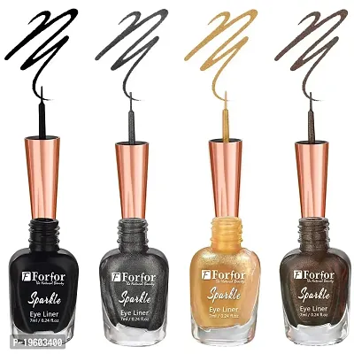 FORFOR Sensational Liquid Glitter Eyeliner Smudge-Proof and Water Proof 7 ml Each (Set of 4, Black,Grey,Golden,Brown)-thumb0