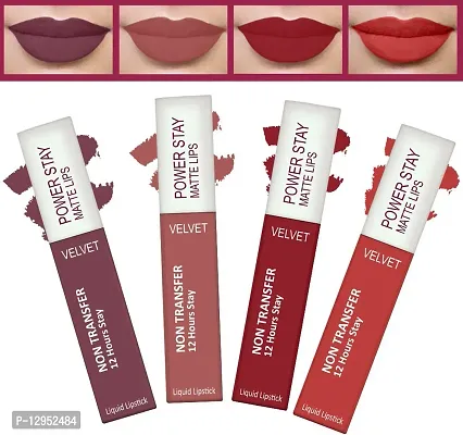 Power Stay Long Last Matte Lipstick Combo of 4- Waterproof (12 hrs stay)