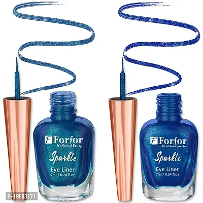 FORFOR Sensational Liquid Glitter Eyeliner Smudge-Proof and Water Proof 7 ml Each (Combo of 2, Royal Blue, Blue)