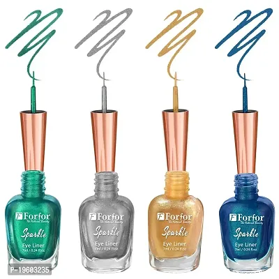 FORFOR Sensational Eyeliner Liquid Glitter Smudge-Proof and Water Proof 7 ml Each (COMBO OF 4, Green,Golden,Silver,Blue)