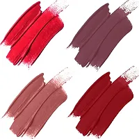 FORFOR? Stay Matte Long Lasting Mini Liquid Lipstick Waterproof Combo of 4 (Mauve, Peach Nude, Peppy Red, Candy Red)-thumb1