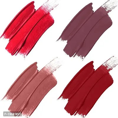 FORFOR? Stay Matte Long Lasting Mini Liquid Lipstick Waterproof Combo of 4 (Mauve, Peach Nude, Peppy Red, Candy Red)-thumb2