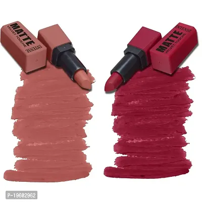 FORFOR? Intense Matte Lipstick Waterproof Long Last Matte Lipstick (Pack of 2, Highlight Nude, Red Wave)