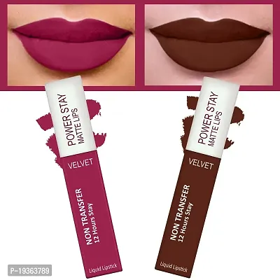 FORFORreg; Power Stay Long Last Matte Lipstick Combo of 2 - Waterproof (12 hrs stay) (Pink Blush , Cocoa Brown, Pack of 2)