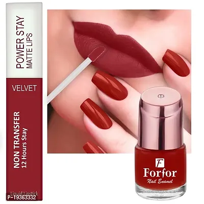 FORFORreg; Power Stay Long Last Matte Lipstick  Nail Polish Combo (Peppy Red , Deep Red)