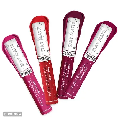 FORFOR? Star Matte Long Last Liquid Lipstick Super Pigmented Waterproof (Pack of 4, Tangerine Red,Maroon Fantasy,Twinkle PinkBerry Magenta)-thumb0