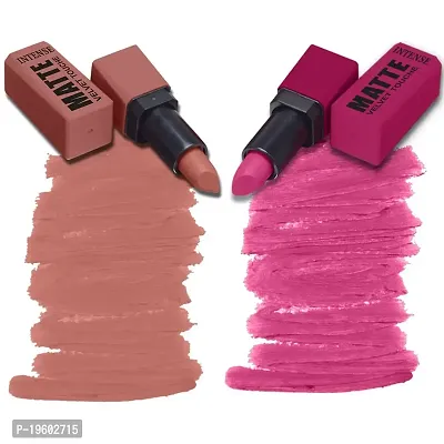 FORFOR? Intense Matte Lipstick Waterproof Long Last Matte Lipstick (Pack of 2, Blossom Pink , Highlight Nude)
