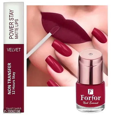 FORFORreg; Power Stay Long Last Matte Lipstick  Nail Polish Combo (Bridal Maroon , Glossy Red)-thumb0