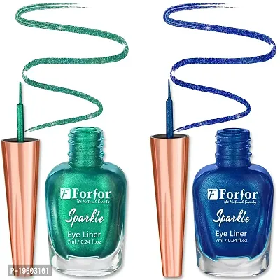 FORFOR Sensational Liquid Glitter Eyeliner Smudge-Proof and Water Proof 7 ml Each (Combo of 2, Green, Royal Blue)