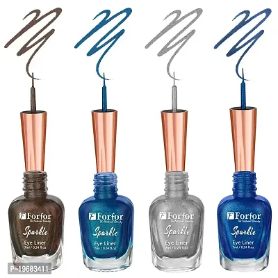 FORFOR Sensational Eyeliner Liquid Glitter Smudge-Proof and Water Proof 7 ml Each (COMBO OF 4, Brown,Royal Blue,Blue,Silver)