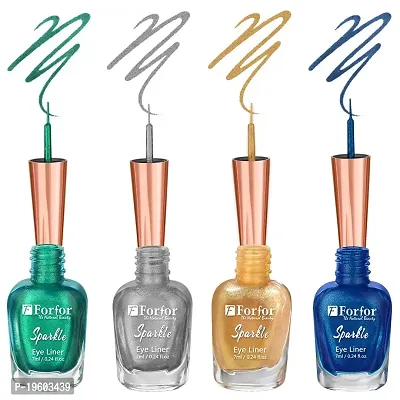 FORFOR Sensational Liquid Glitter Eyeliner Smudge-Proof and Water Proof 7 ml Each (Set of 4, Green,Golden,Silver,Royal Blue)