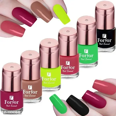 FORFORreg; Perfect Stay Glossy  Matte Nail Polish Combo of 6 (Glossy Pink , Glossy Light Pink , Glossy Nude ,Matte Noen , Glossy Geen , Glossy Black, PACK OF 6)-thumb0