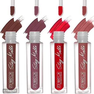 FORFOR? Stay Matte Long Lasting Mini Liquid Lipstick Waterproof Combo of 4 (Candy Red, Pink Blush, Coco Brown, Mauve)