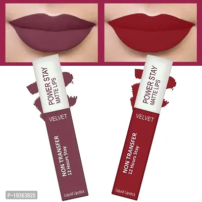 FORFORreg; Power Stay Long Last Matte Lipstick Combo of 2 - Waterproof (12 hrs stay) (Mauve Matte , Peppy Red, Pack of 2)