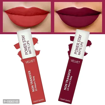 FORFORreg; Power Stay Long Last Matte Lipstick Combo of 2 - Waterproof (12 hrs stay) (Bridal Maroon , Candy Red, Pack of 2)-thumb0