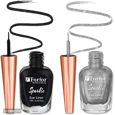 FORFOR Sensational Liquid Glitter Eyeliner Smudge-Proof and Water Proof 7 ml Each (Combo of 2, Black, Silver)