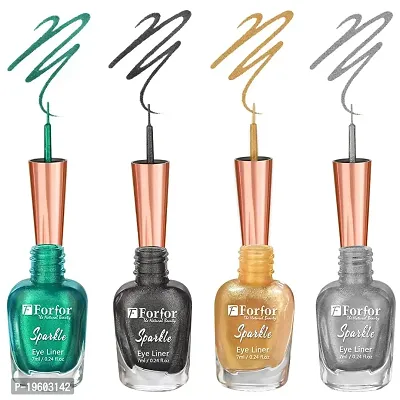 FORFOR Sensational Liquid Glitter Eyeliner Smudge-Proof and Water Proof 7 ml Each (Set of 4, Grey,Green,Golden,Silver)