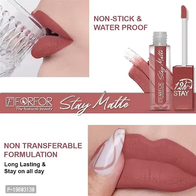 FORFOR? Stay Matte Long Lasting Mini Liquid Lipstick Waterproof Combo of 4 (Bridal Maroon, Pink Blush, Peach Nude, Peppy Red)-thumb3